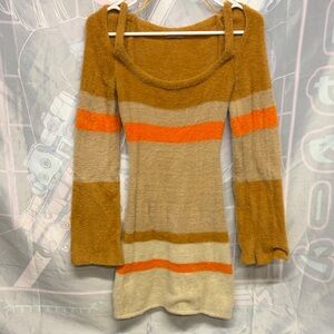 Soft Off-the-Shoulder Sweater in Orange and Tan